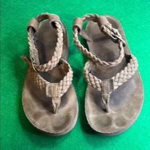TEVA WOMENS ORIGINAL ANKLE STRAP SUEDE BROWN BRAIDED STRAPS TOE SANDALS SZ 6